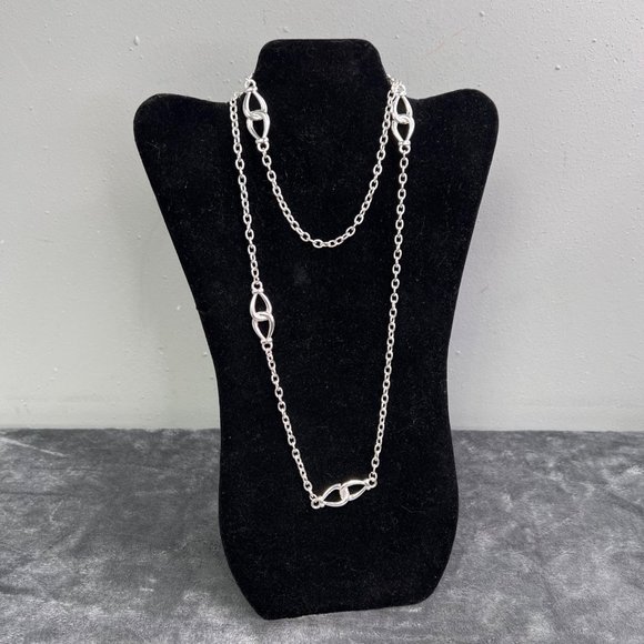 Liz Claiborne LC Silver Tone Necklace Eternal Links Long Layering Chain 40 in - Picture 2 of 7